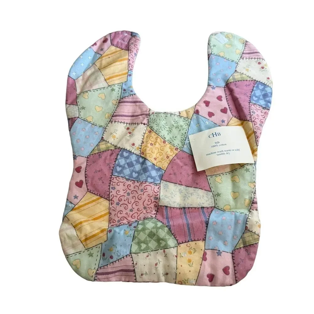 CHB‎ Pastel Patchwork Look Bib Boys Girls Reversible Country Look Fabric NEW